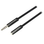DELTACO Audio cable, 3.5mm straight male to 3.5mm female, 4-pin, 0.5m, black
