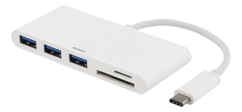 DELTACO USB 3.1 Gen 1 hub, USB-C, 3USB A, SD/ microSD reader, white (USBC-HUB)