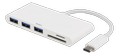 DELTACO USB 3.1 Gen 1 hub, USB-C, 3USB A, SD/microSD reader, white