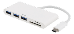 DELTACO USB 3.1 Gen 1 hub, USB-C, 3USB A, SD/microSD reader, white