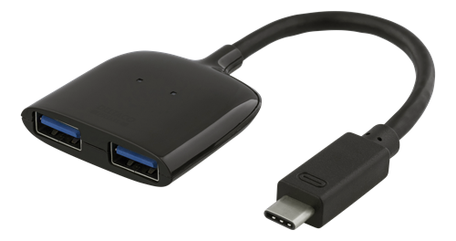 DELTACO minikokoinen USB-C-hubi,  2x USB-A 3.1, 5Gbps, 0,9A, musta (USBC-HUB4)