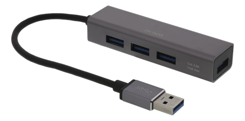 DELTACO USB-pienoishubi,  4 USB-A-porttia,  USB 3.1 Gen 1, tähtiharmaa (UH-486)