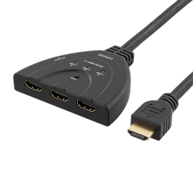 DELTACO HDMI-Switch pigtail, 3 ingångar till 1 utgång, stödjer 4K i 60Hz, Ultr (HDMI-7044)