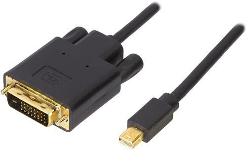 DELTACO mini DisplayPort for DVI-D monitor cable, 2m, black (DP-DVI202)