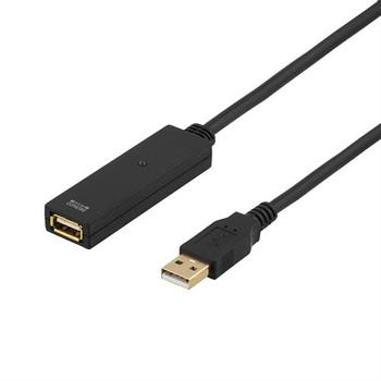 DELTACO PRIME USB 2.0 forlengningskabel,  aktiv, Type A ut - Type A inn, 3m, svart (USB2-EX3M)