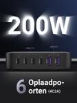 Ugreen 200W GaN hurtiglader PPS 4x USB-C, 2x USB-A, Power Delivery 3.0, Qualcomm Quick Charge 4+ (40914)