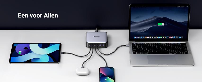 Ugreen 200W GaN hurtiglader PPS 4x USB-C, 2x USB-A, Power Delivery 3.0, Qualcomm Quick Charge 4+ (40914)