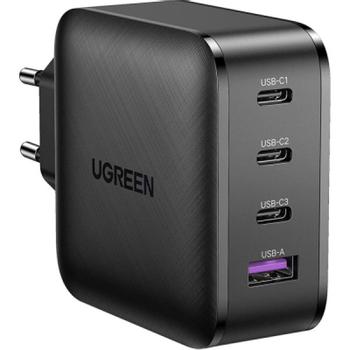 Ugreen 65W GaN hurtiglader PPS 3x USB-C, 1x USB-A, Power Delivery 3.0, Qualcomm Quick Charge 4+ (70774)