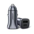 USB-C PD+USB-A QC 24W Fast Car Charger Gray