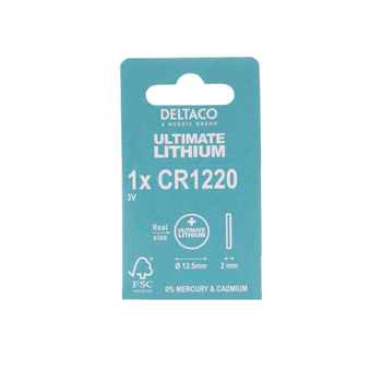 Deltaco Ultimate Lithium, 3V, CR1220 button cell, 1-pk (ULT-CR1220-1P)