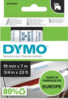 DYMO D1 merkkausteippi,  19mm, valkoinen/ sininen teksti, 7m - 40804 (S0720840)