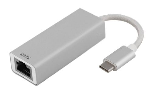 DELTACO PRIME USB C Network Adapter, Gigabit, RJ45, aluminum,  silver (USBC-1077)