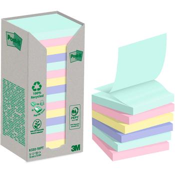POST-IT Post it Recycled Z Notes Nature Collection 76x76mm 100 Sheets Per Pad PEFC Assorted Colours (Pack 16) 7100259446 (7100259446)