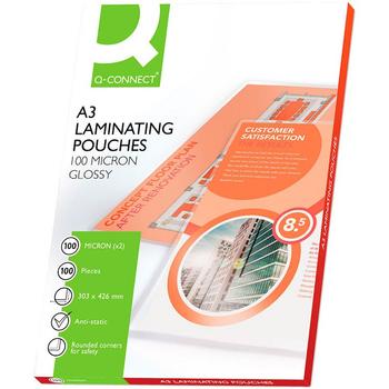 QConnect lamineringslomme A3 Pk/100 stk k/k 100 mic (KF04123)