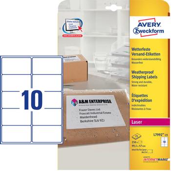 AVERY Weatherproof Shipping Labels  (L7992-25)