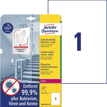 AVERY Antimikrobielle etiketter 210x297mm hvide (10) (L8001-10)