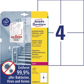 AVERY Antimikrobielle etiketter 105x148mm hvide (40) (L8003-10)