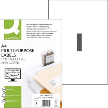 QConnect Etiket 210x297mm Hvid 1 stk på et ark 100 ark (KF10664)