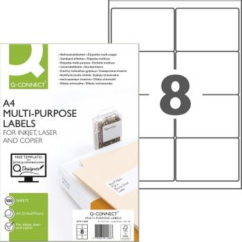 QConnect Etiket 99, 1x67, 7mm Hvid 8 stk på et ark 100 ark (KF01588)