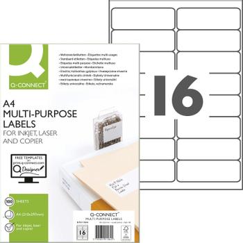 QConnect Etiket 99x33,9mm Hvid 16 stk på et ark 100 ark (KF01584)