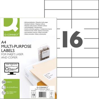 QConnect Etiket 37x105mm Hvid 16 stk på et ark 100 ark (KF10654)