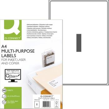 QConnect Etiket 199, 6x289, 1mm Hvid 1 stk på et ark 100 ark (KF02158)