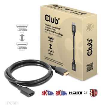 CLUB 3D Ultra High Speed HDMI Extension Cable 4K120Hz 8K60Hz 48Gbps M/F 1 m/3.28 ft 30AWG (CAC-1322)