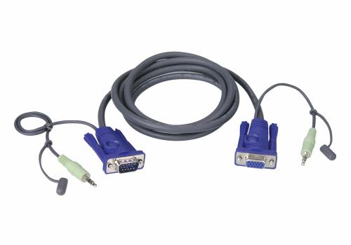ATEN N 2L-2402A - Video / audio cable - HD-15 (VGA), mini jack (M) to HD-15 (VGA), mini jack (M) - 1.8 m - for ATEN VS-0116, VS1601, VanCryst VE170Q, Video Matrix Switch VS-0202, VS-0204, VS-0404 (2L-2402A)