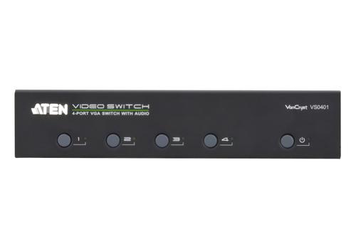 ATEN VGA-Switch 4 konetta 1 näytölle, HD-15 na/ur, 3,5mm, RS232, must (VS0401-AT-G)
