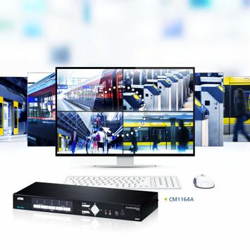 ATEN KVM  4-PC 1-Br Split-Screen CM1164A Switch Box, DVI-I DL, USB, Lyd (CM1164A)