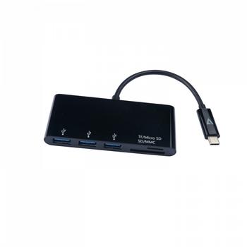 V7 USB-C MALE TO MULTIPORT ADAPTER USB-C 3XUSBA 3.2GEN1 SD MCROSD PERP (V7UC3U-HUB-BLK-1E)