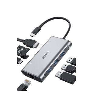 AUKEY 8-in-1 USB-C Hub, 3xUSB-A 3.1, HDMI 4K, RJ45, SD - Grey (CB-C91)