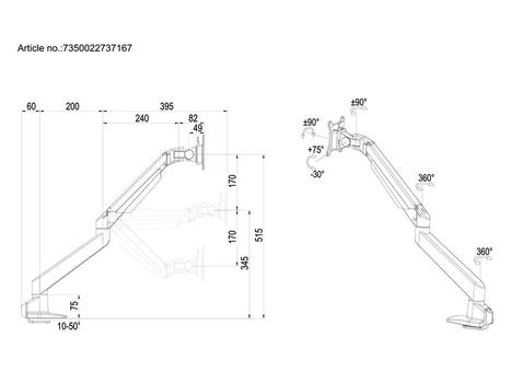 MULTIBRACKETS VESA Gas Lift Arm Single Silver 15inch-32inch 3-7,5kg 75x75-100x100 (7350022737167)