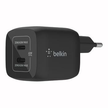 BELKIN 45W USB-C Gan PD PPS Dual Wall Charger Svart (WCH011VFBK)