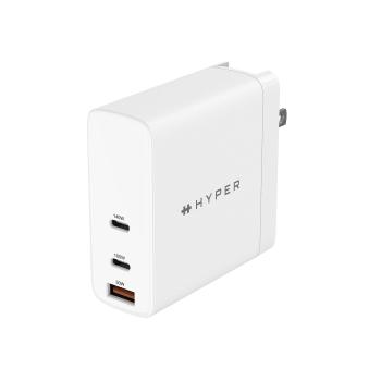 HYPER HyperJuice - Power adapter - GaN technology - 140 Watt - QC 3.0, Power Delivery 3.1 - 3 output connectors (USB, 2 x USB-C) - white (HJG140WW)