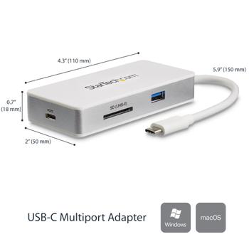 STARTECH USB C MULTIPORT ADAPTER - MAC WINDOWS 4K HDMI USB 3.0 SD SLOT ACCS (DKT3CHSD4GPD)
