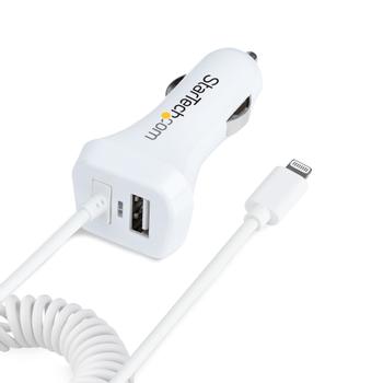 STARTECH LIGHTNING CAR CHARGER - WITH 1M COILED CABLE CAR IPHONE CHARGER CHAR (USBLT2PCARW2)