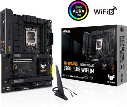 ASUS TUF GAMING B760-PLUS WIFI D4 - Motherboard - ATX - LGA1700 Socket - B760 Chipset - USB 3.2 Gen 1, USB 3.2 Gen 2, USB4, USB-C 3.2 Gen2, USB-C 3.2 Gen 2x2 - 2.5 Gigabit LAN, Wi-Fi 6, Bluetooth - onboa (90MB1DF0-M0EAY0)