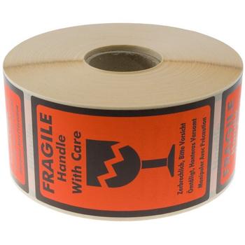 BNT Etiket m/tekst Fragile Handle with care 120x70mm 1000stk/ rul (T414102)
