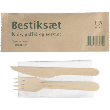 WhiteLabel Bestiksæt kniv, gaffel og serviet birketræ 400 stk (1000009523)