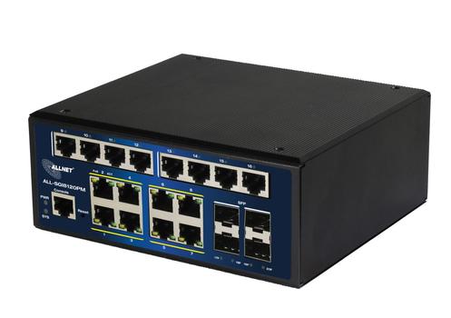 ALLNET Switch industrial full managed Layer2+ 20 Port • 20x GbE • PoE Budget 240W • 8x PoE at • 8x GbE • 4x SFP • DIN • Fanless • ALL-SGI8120PM (ALL-SGI8120PM)