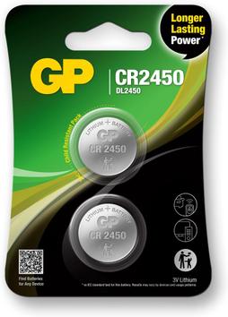 GP Lithium Cell Battery CR2450, 3V, Safety Seal, 2-pack (103383)