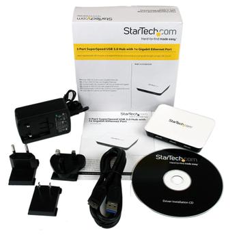 STARTECH StarTech.com USB 3.0 to Gigabit Ethernet NIC Network Adapter with 3 Port Hub - White - USB 3 Ethernet Adapter - USB Charging Hub (ST3300U3S) - Hub - 3 x SuperSpeed USB 3.0 + 1 x 10/ 100/ 1000 - desktop (ST3300U3S)