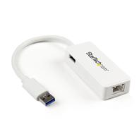 StarTech USB 3.0 to Gigabit Ethernet Adapter NIC w/ USB Port (White) - USB 3.0 NIC - 10/100/1000 Mbps USB 3.0 LAN Adapter (USB31000SPTW) - nettverksadapter - USB 3.0 - Gigabit Ethernet