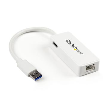 StarTech USB 3.0 to Gigabit Ethernet Adapter NIC w/ USB Port (White) - USB 3.0 NIC - 10/ 100/ 1000 Mbps USB 3.0 LAN Adapter (USB31000SPTW) - nettverksadapter - USB 3.0 - Gigabit Ethernet (USB31000SPTW)