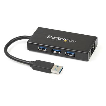 StarTech USB 3.0 Hub with Gigabit Ethernet Adapter - 3 Port - NIC - USB Network / LAN Adapter - Windows & Mac Compatible (ST3300GU3B) - hub - 3 porter (ST3300GU3B)