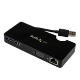 StarTech USB 3.0 to HDMI or VGA Adapter Dock - USB 3.0 Mini Docking Station w/ USB, GbE Ports - Portable Universal Laptop Travel Hub (USB3SMDOCKHV) - dokkingstasjon - USB - HDMI - 1GbE (USB3SMDOCKHV)