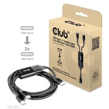CLUB 3D USB TYPE C Y cable Charging cable to 2XUSB type C max 100 Watt 1.83m/ 6Feet M/M (CAC-1527)