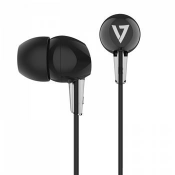 V7 IN-EAR STEREO EARBUDS 3.5MM 1.2M CABLE BLACK NO MIC ACCS (HA200)