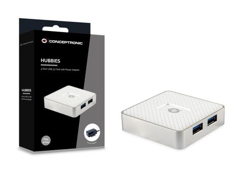 CONCEPTRONIC USB-Hub 4Port USB3.0 mit Power Adapter (HUBBIES03W)